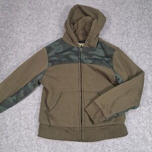 RND Full Zip Hoodie Boys Size 12 Olive‎ Green Camo Sherpa Lined Hood Sweatshirt